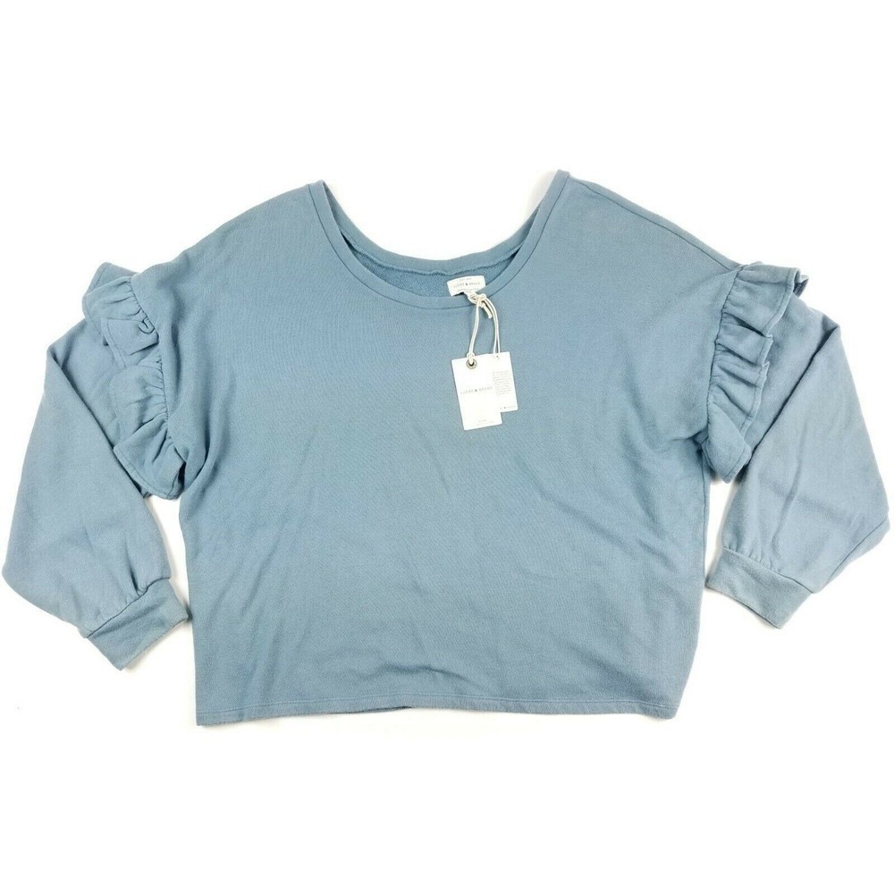 Lucky‎ Brand Sweatshirt Size L Ruffle Sleeve Pullover Casual Lounge Soft Classic